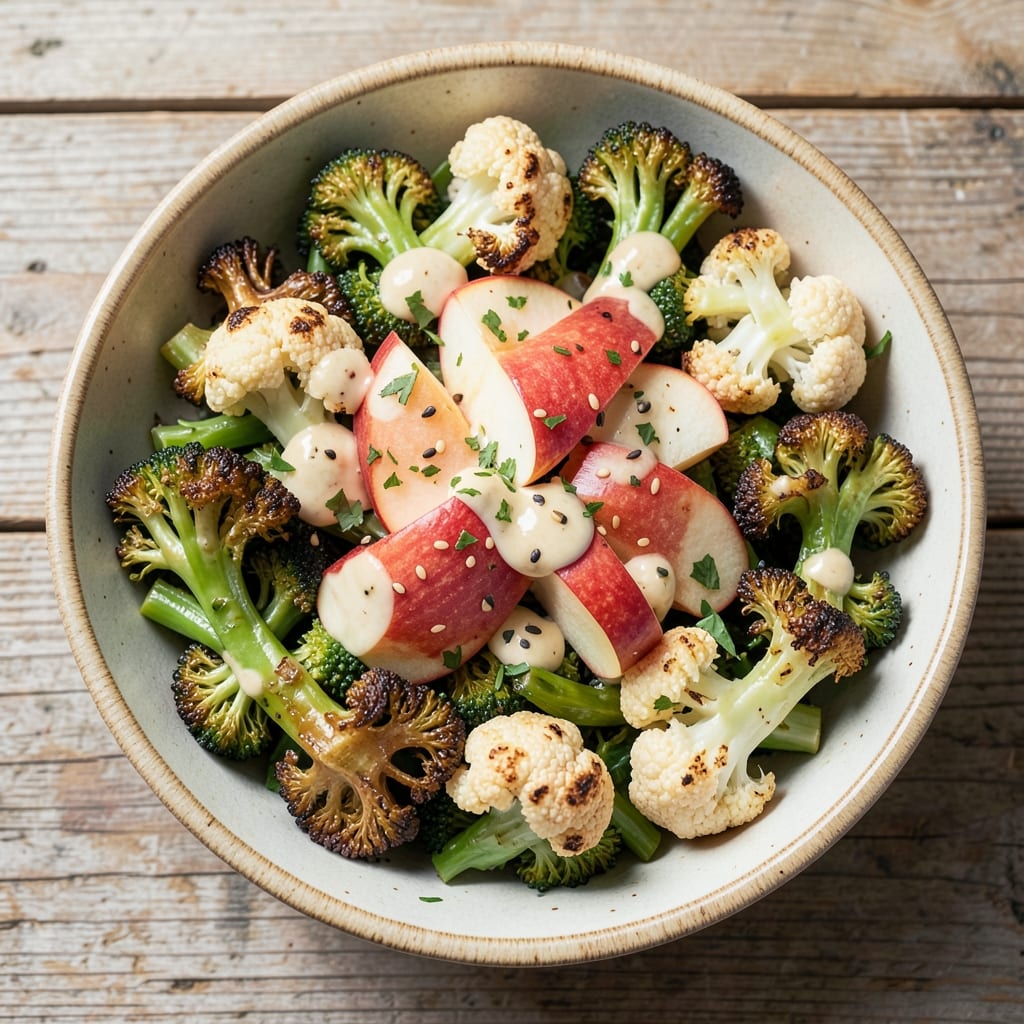 Apple Broccoli Cauliflower Salad Recipe: Crunchy Apple Bites and Creamy Tahini Dressing