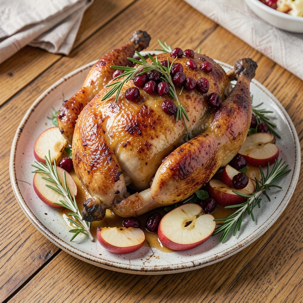 Apple and Cranberry Roasted Chicken Recipe: Juicy Meat with Sweet-Tart Pan Sauce
