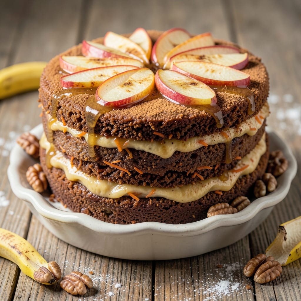 Apple Banana Carrot Cake Recipe: Moist Layers with Spiced Topping Twist