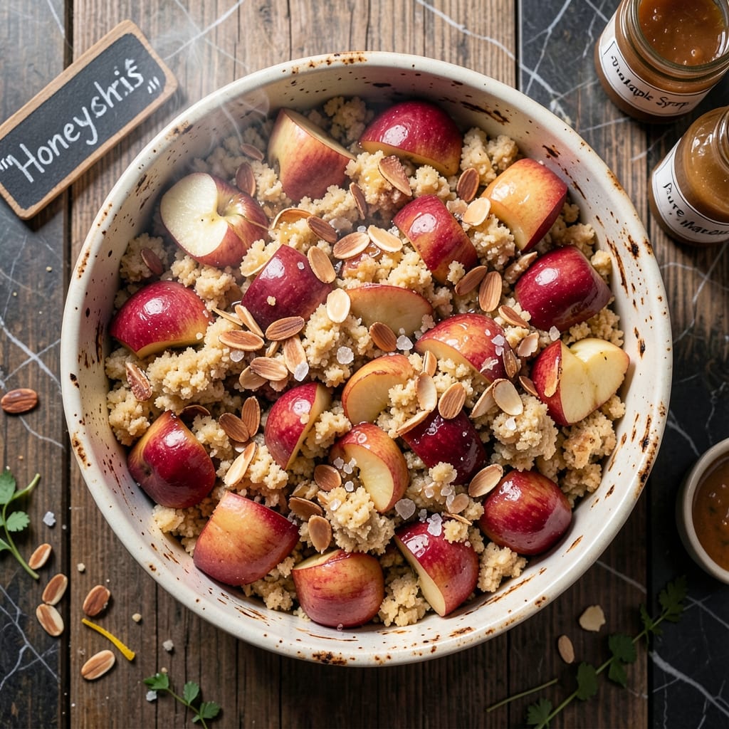Apple Almond Stuffing Recipe: Crunchy Nut Topping Over Spiced Apple Filling