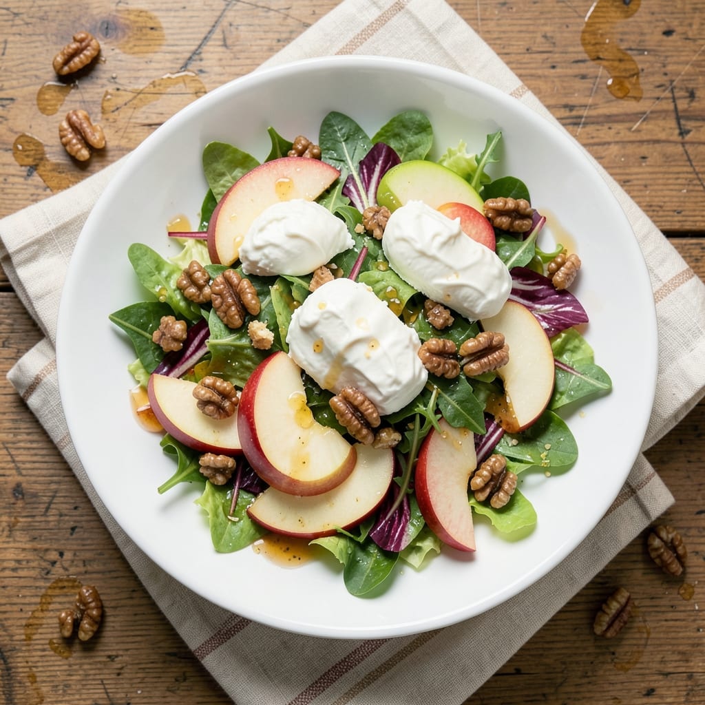 Apple and Goat Cheese Salad Recipe: Crispy Walnut Topping Balances Creamy Tang