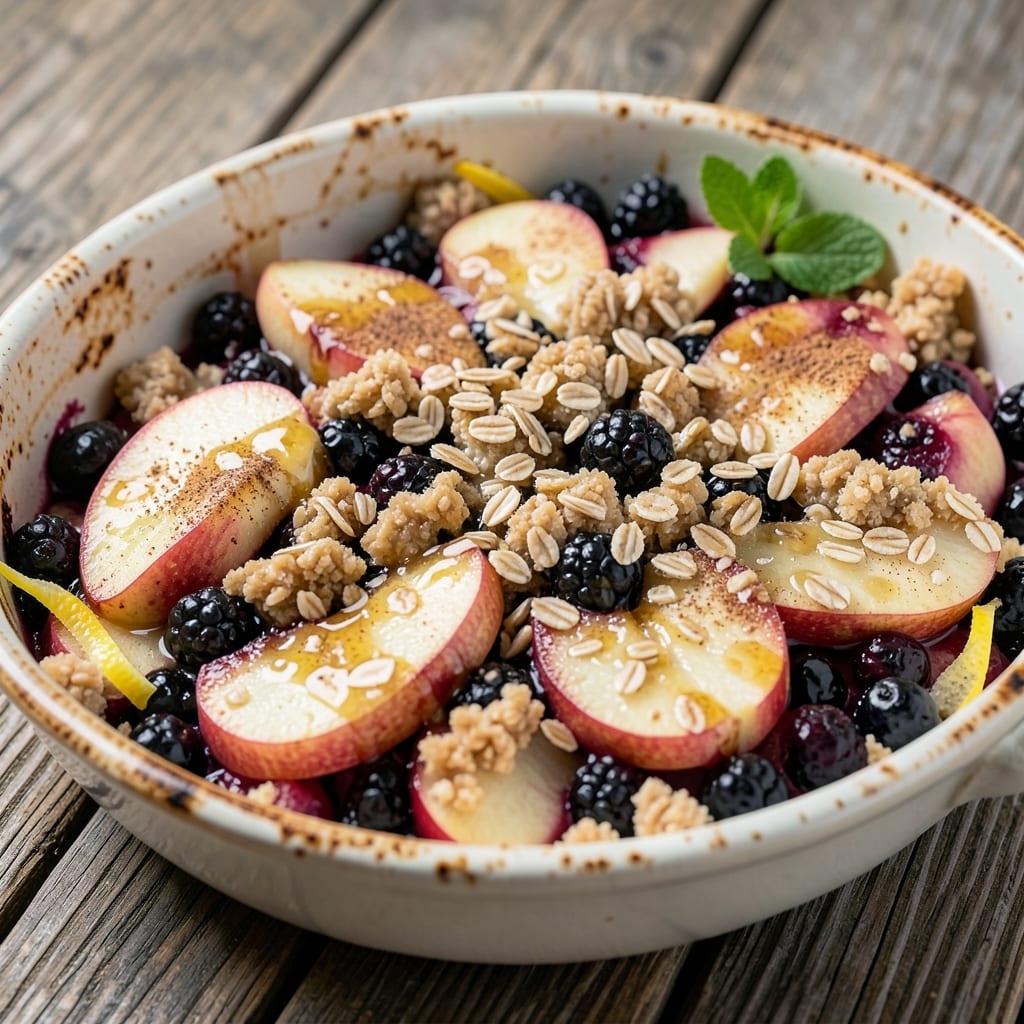 Apple and Blackberry Oats Crumble Recipe: Warm Spiced Fruit Hugged by Crunchy Topping
