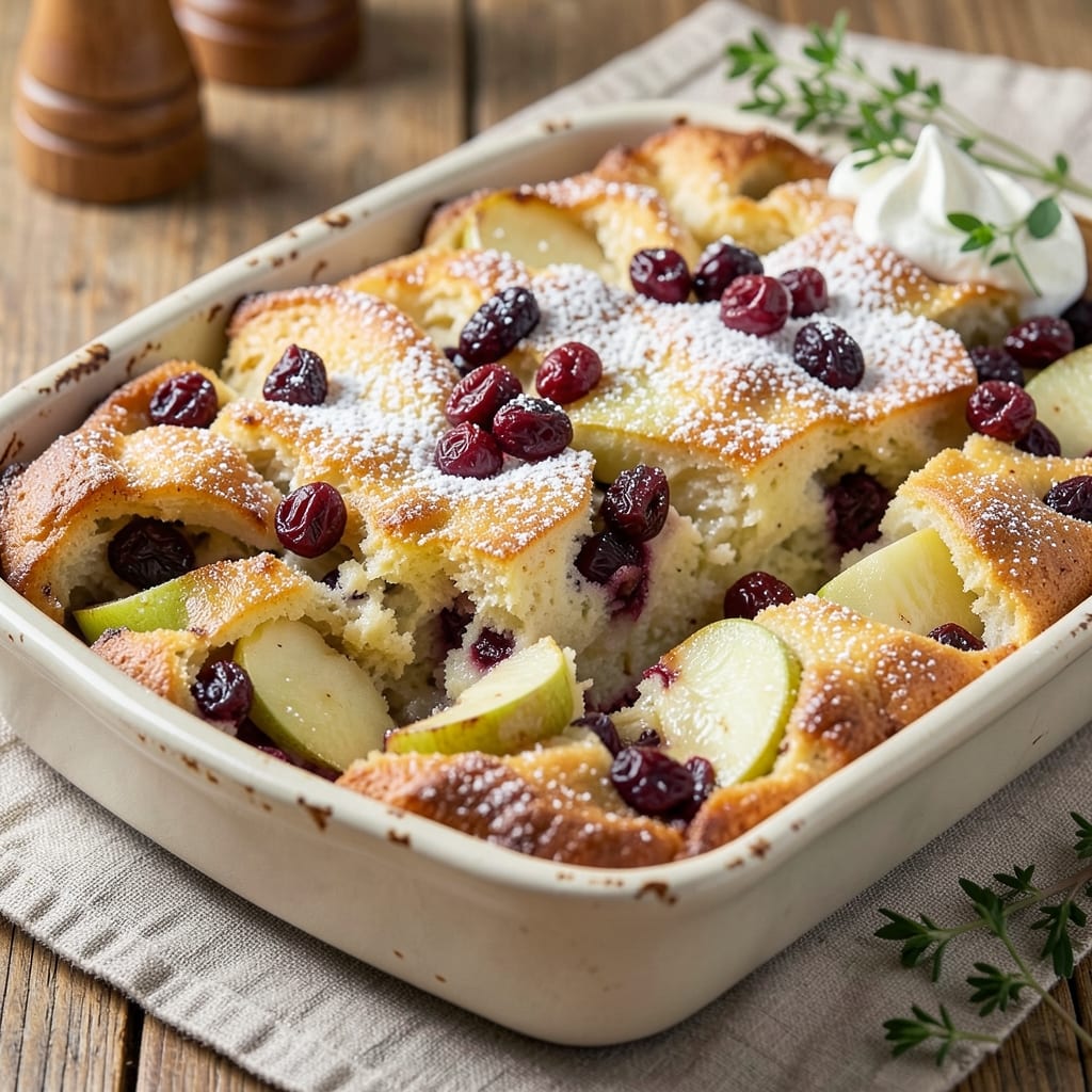 Apple Cranberry Bread Pudding Recipe: Spiced Streusel Hugs Warm Fruit Layers