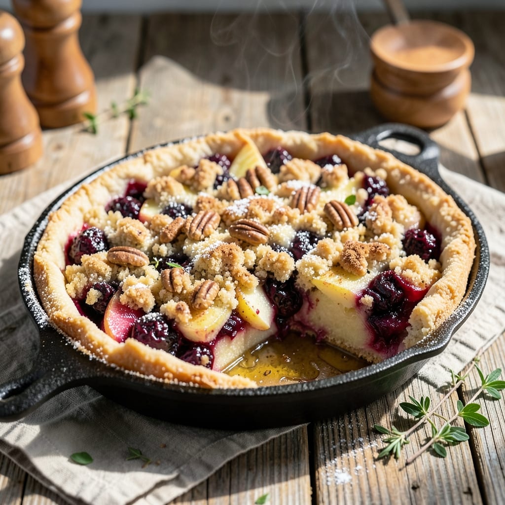 Apple Boysenberry Crumble Pie Recipe: Tart-Sweet Fruit Hugged by Buttery Oat Streusel